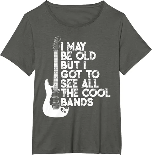 Vista 84 de Camiseta con texto en inglés "I May Be Old But I Got to See All The Cool Bands" Negro