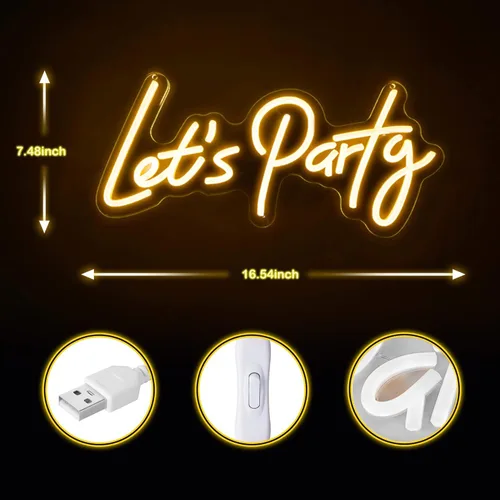 Vista 7 de Lets Party - Letrero de neón para decoración de pared de fiesta con regulable, luces de neón para decoración de pared, cumpleaños, boda, despedida