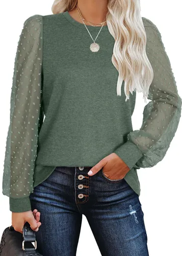 Vista 13 de WIHOLL Camisas de manga larga para mujer, túnica de otoño, ropa de cuello redondo a la moda A-caramelo naranja