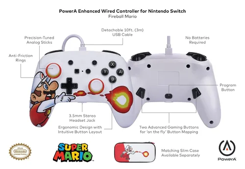 Vista 2 de PowerA Enhanced Wired Controller for Nintendo Switch - Fireball Mario