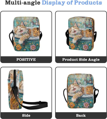 Vista 4 de Cartoon Cute Bathing Cat Vintage Bathtub messenger bags cross body bag for woman Casual Womens Purse Shoulder Handbag For Travel Adjustable Strap
