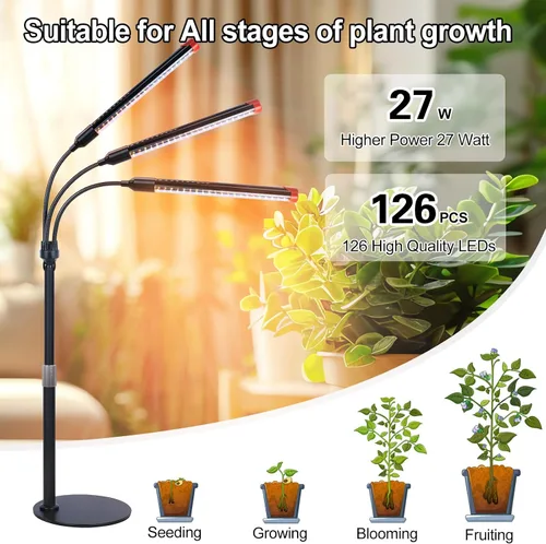 Vista 2 de Luces de Cultivo de Mesa de 3 Cabezales para Plantas de Interior, Inicio de Semillas, Verduras, Bonsái con Temporizador de Encendido/Apagado