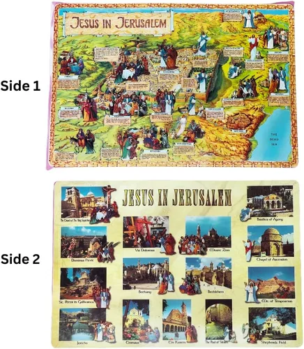 Vista 2 de Juego de 4 manteles individuales religiosos de plástico para mesa de comedor con Jesús en Jerusalén, Israel