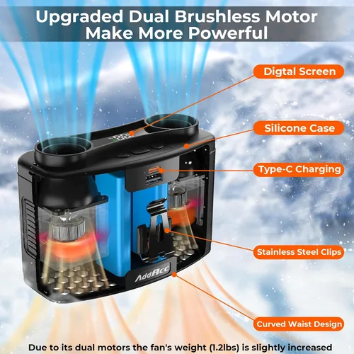 Vista 8 de Ventilador de cintura portátil, ventilador de cinturón personal recargable de 20000 mAh, ventilador de camisa de 16000 RPM, motores duales