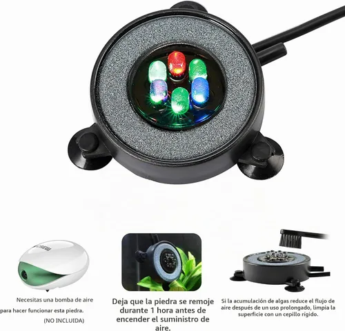 Vista 4 de NICREW Disco de Piedra de Aire LED Multicolor para Acuario, Burbujeador Redondo para Tanque de Peces con LED que Cambian de Color Automáticamente