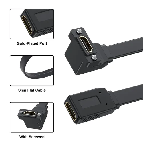 Vista 6 de Poyiccot Cable HDMI plano, cable de extensión HDMI de montaje en panel 4K, 18 Gbps en ángulo superior hembra a hembra, compatible con Ethernet 3D 4K