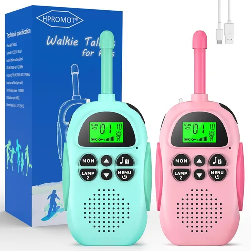 Vista 15 de HPROMOT Walkie Talkies para niños recargables, juguetes para niños de 3 a 12 años, niños y niñas, paquete de 2 unidades de radios de dos vías