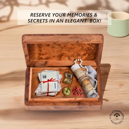 Vista 6 de Caja mediana de madera tallada a mano multiusos para recuerdos, organizador de almacenamiento de arte decorativo, caja de joyería, decoración
