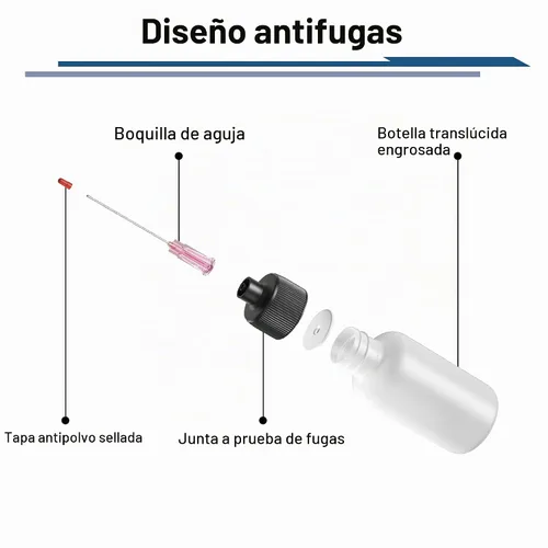 Vista 4 de 5 botellas de plástico para apretar (1 onza), botella de aceite de pistola de precisión, aplicador de aceite LDPE con punta aplicadora de acero