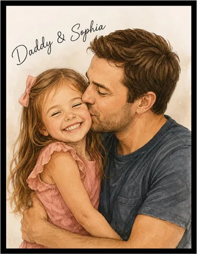 Vista 12 de NAZENTI Retrato de acuarela personalizado de foto, arte de pared con foto familiar, regalos personalizados para el día del padre para abuelo, papá