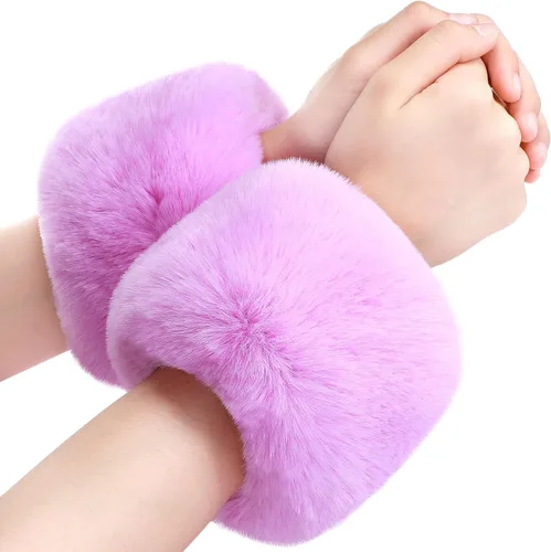 Vista 10 de SATINIOR Puños de muñeca de piel sintética cortos para mujer Beige