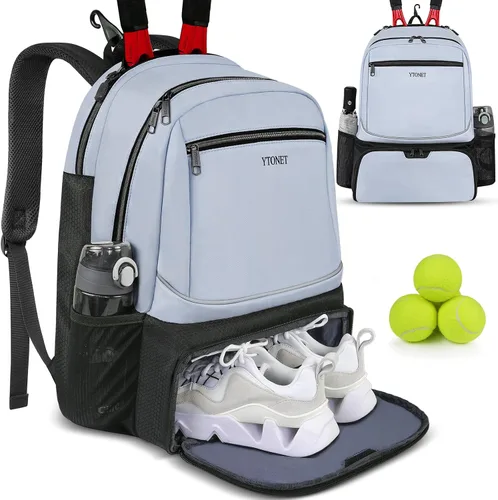 Vista 12 de Ytonet - Mochila de tenis para mujer y hombre, 2 raquetas Insulated Pocket and Ventilated Shoe Compartment, Gym Bags with Fence Hook for