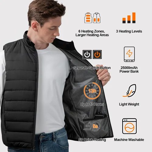 Vista 2 de LABCOOL Chaleco térmico para hombres y mujeres con batería de 7.4 V y 25000 mAh incluida, calentador de cuerpo eléctrico, chaleco cálido recargable