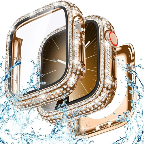 Vista 30 de Goton Funda de 40 mm impermeable con brillo para Apple Watch, protector de pantalla SE 3/2/1, Serie 6/5/4 de 40 mm, parachoques frontal de PC