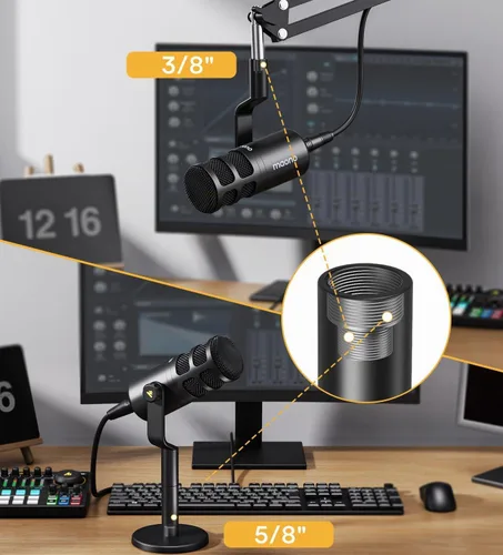 Vista 7 de MAONO Micrófono de podcast XLR, micrófono dinámico de estudio cardioide para grabación vocal, transmisión, voz en off, tecnología de aislamiento