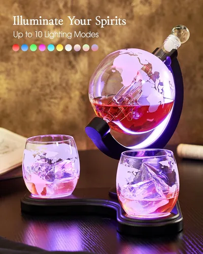 Vista 3 de Regalos para hombres y papá, juego de decantadores de whisky Kollea con iluminación única de globo y 7 colores RGB, regalo divertido de Navidad