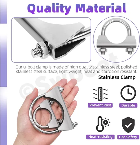 Vista 3 de Swpeet Kit de 2 piezas de abrazadera de escape de 1.5 pulgadas con perno en U, abrazaderas de perno en U de 1-1/2 pulgadas de acero inoxidable