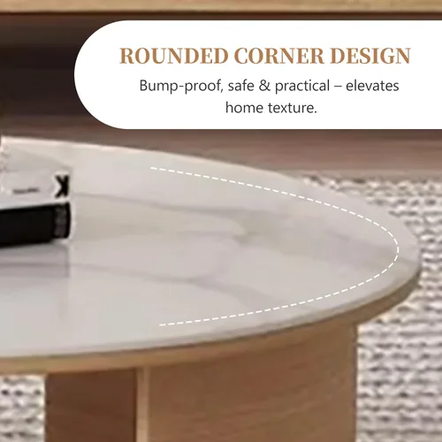 Vista 6 de Moderna mesa de centro redonda anidable con parte superior de mármol, mesa circular de 31.5 pulgadas con almacenamiento, mesa de té central
