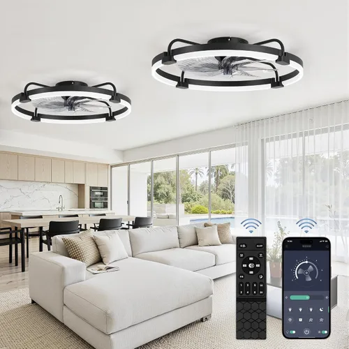 Vista 12 de LEDIARY Ventiladores de techo de 24" con luces y control remoto, luz LED de Dorado