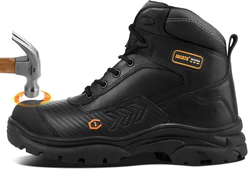 Vista 9 de Jacata Botas de trabajo impermeables de cuero con punta suave/de acero para hombre, resistentes al aceite/antideslizantes de 6 pulgadas con suela