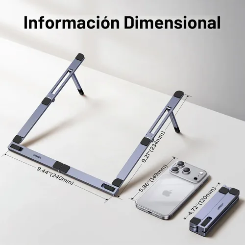 Vista 8 de UGREEN Soporte portátil para laptop, plegable y compacto de aluminio para escritorio, elevador ergonómico ajustable para computadora portátil, apto