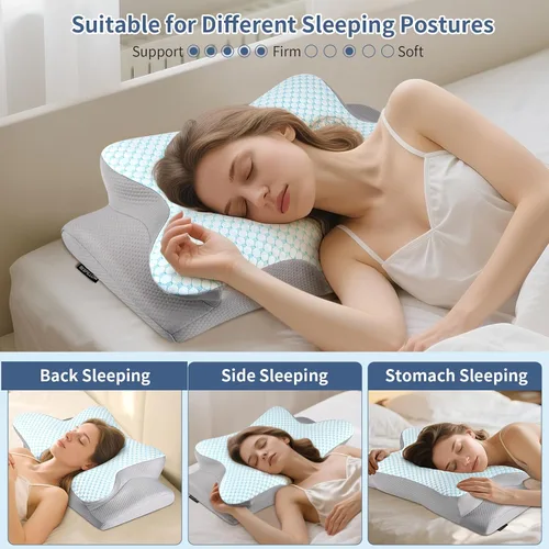 Vista 6 de Almohada cervical para el cuello – Almohada ergonómica para dormir de lado para aliviar el dolor, almohada cervical refrescante para dormir