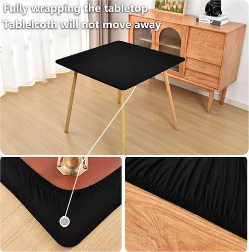 Vista 2 de Mantel Negro Ajustado con Elástico para Mesas Cuadradas de 34x34 Pulgadas Plegables, Fundas de Mesa de Cartón Lavables, Telas Elásticas de Spandex