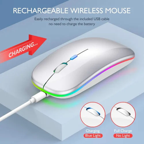 Vista 3 de Mouse inalámbrico Bluetooth para MacBook Air/Mac/Pro/portátil/computadora/PC, interruptor de modo dual recargable, mouse Bluetooth 5.2/3.0