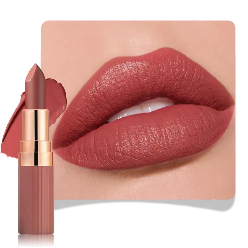 Vista 2 de evpct Lápiz labial mate aterciopelado rojo rubí para mujeres mayores, de larga duración, cremoso y sedoso, de larga duración, impermeable, a prueba