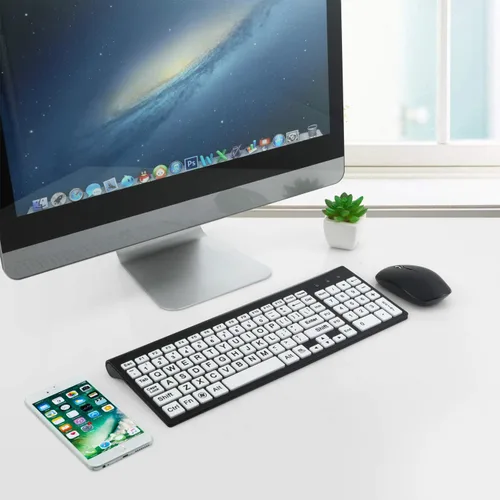 Vista 8 de Teclado y mouse inalámbricos de tamaño completo con impresión grande de 0.08 oz con impresión de gran tamaño para personas con discapacidad visual