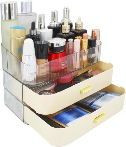 Vista 10 de Organizador de maquillaje con cajones apilables, organizadores y almacenamiento para tocador de baño, ideal para cosméticos, cuidado de la piel