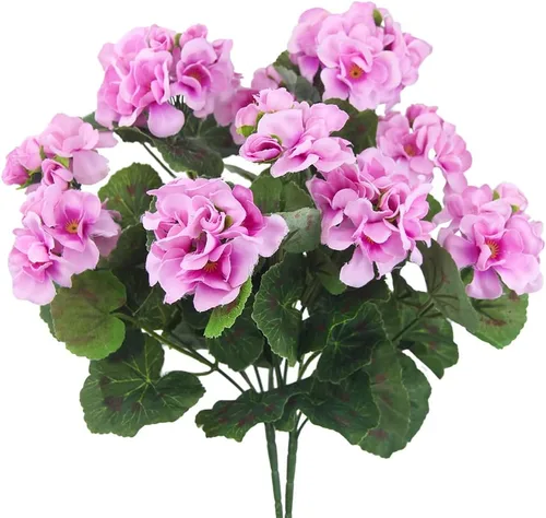 Vista 9 de CISDUEO 2 Piezas Flores de Otoño Artificiales para Decoración Geranios Falsos Rojos Flores de Primavera Falsas para Macetas Exteriores Plantas Otoño
