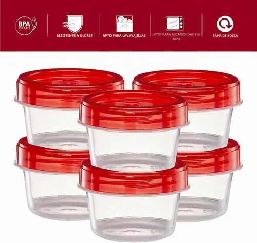 Vista 5 de ELEGANT DISPOSABLES Paquete de 10 recipientes con tapa giratoria de 4 onzas, parte inferior transparente con tapa roja de rosca superior roscada