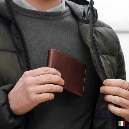 Vista 7 de Maruse Billetera plegable delgada de cuero cartera minimalista para hombres, Negro -, Minimalista