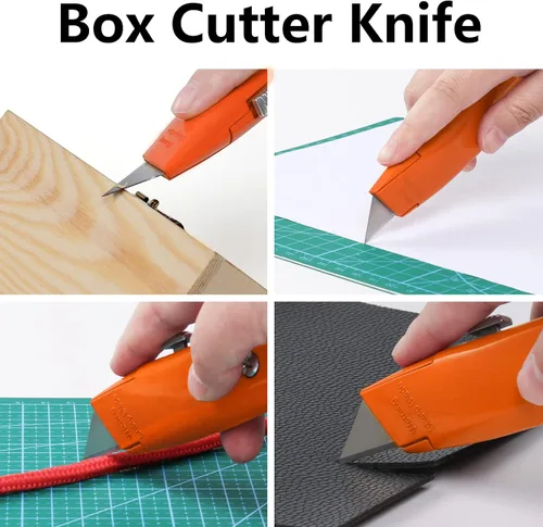 Vista 2 de DIYSELF Paquete de 2 cortadores retráctiles con 10 hojas de cuchillo utilitario, cuchillas afiladas de acero SK5, cortadores de caja para cartón
