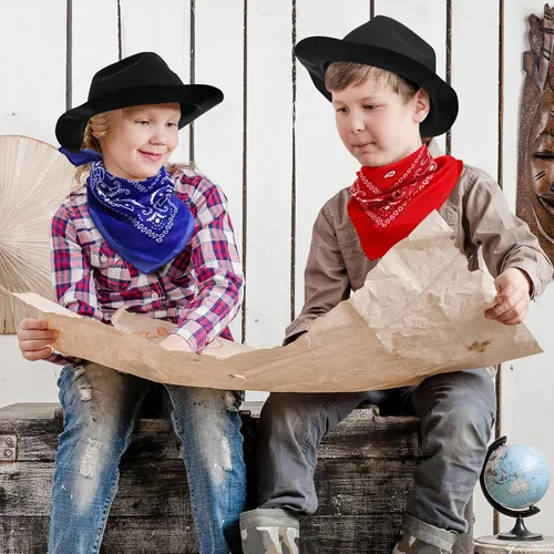 Vista 5 de Hillban 72 Piezas Juego de Sombrero de Vaquero del Oeste y Bandana de Paisley para Niños Sombreros de Fieltro de Vaquero para Favores de Fiesta