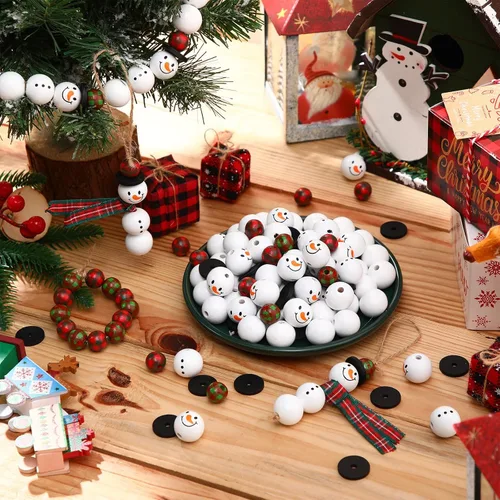 Vista 5 de Yulejo 180 Piezas Cuentas de Madera de Muñeco de Nieve de Navidad Manualidades de Navidad para Adultos Cuadros de Búfalo de Invierno Cuentas