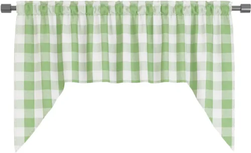 Vista 264 de Cenefas de cortina para ventana de 16 pulgadas de largo, 2 paneles de cuadros búfalo, cortinas pequeñas con bolsillo para barra, estilo clásico