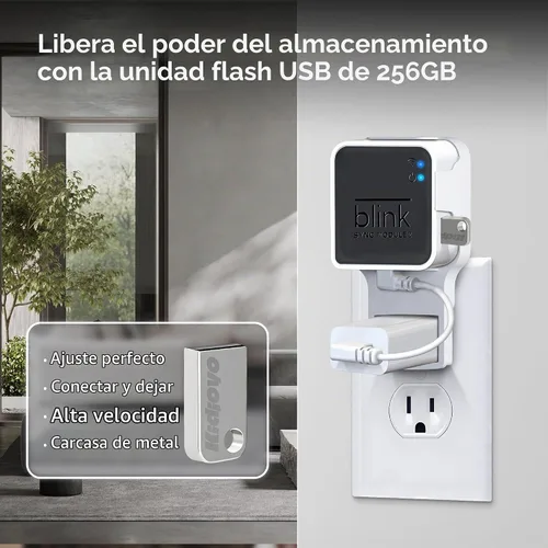 Vista 2 de Unidad flash USB Blink de 256 GB y soporte de pared para Blink Sync Module 2 con cable corto, ordena, ahorra espacio y mejora la seguridad sin