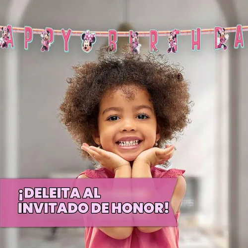 Vista 6 de Cartel de decoración de cumpleaños de Minnie Mouse, mantel y recuerdos