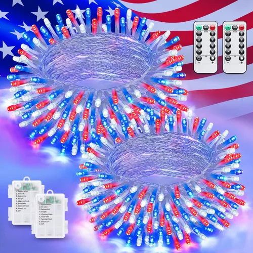 Vista 13 de JMEXSUSS Luces de Navidad multicolor que funcionan con pilas con 8 modos de control remoto, impermeables, 33 pies, 100 luces LED de Navidad