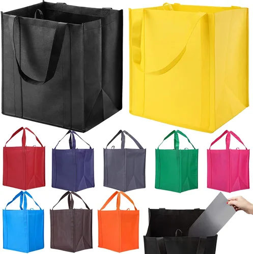 Vista 8 de NERUB Juego de 10 bolsas de comestibles reutilizables de servicio pesado, bolsas de compras, bolsas grandes para comestibles con fondo reforzado