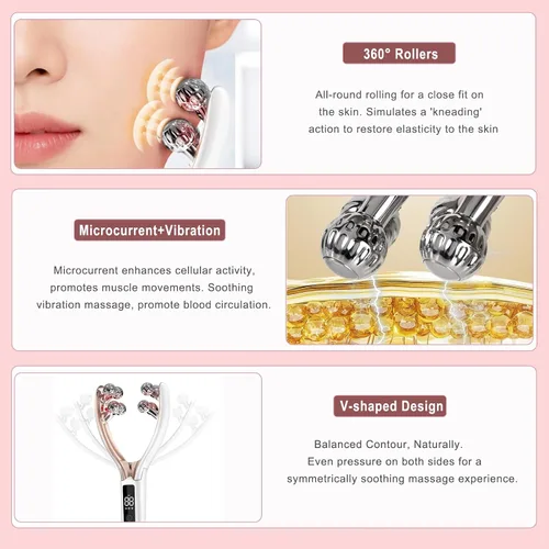 Vista 6 de CXGRISE Masajeador facial inalámbrico, rodillo facial eléctrico 3D, herramienta recargable para esculpir y aliviar la hinchazón en forma de V