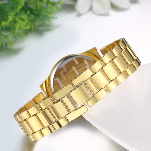 Vista 5 de JewelryWe Men Watches Gold Tone Alloy Quartz Watch Stylish Rhinestone Business Casual Dress Wristwatches for Christmas