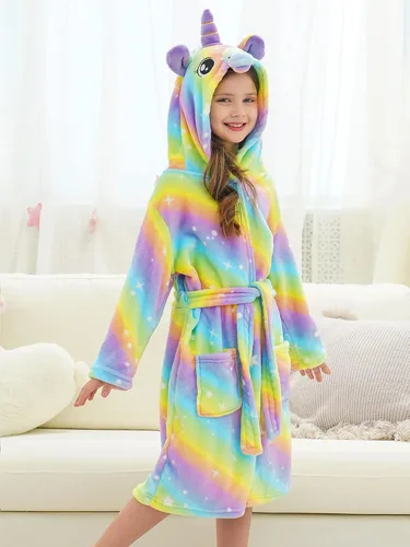 Vista 3 de Doctor Unicorn Ropa de dormir con capucha de unicornio suave a juego pantuflas para niñas