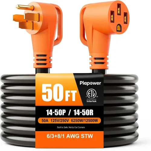 Vista 15 de Cable de extensión RV de 25 pies, 50 amperios, NEMA 14-50P a 14-50R 2-Negro naranja