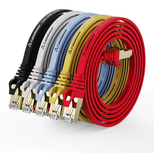 Vista 19 de CableGeeker Cables Ethernet planos blindados Cat8, 1 pie, paquete de 5, todo negro Negro (All-Black)