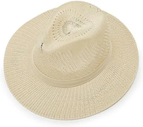 Vista 6 de Women Wide Brim Sun Hat Breathable Woven Summer Beach Cap UV Protection Fishing Beige