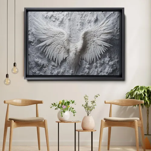 Vista 2 de White Angel Wing Painting on Canvas, Abstract Modern Minimalist 3D Texture Acrylic Artwork for Tranquil Bedroom Wall Art Decor