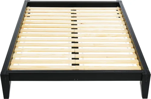 Vista 6 de Main + Mesa Yume - Cama moderna de plataforma de madera maciza con carpintería japonesa, acabado negro, tamaño Queen